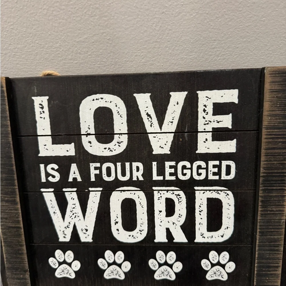 NWOT Black White Wall Decor Country Love is A Four Legged Word Paw Prints Dog